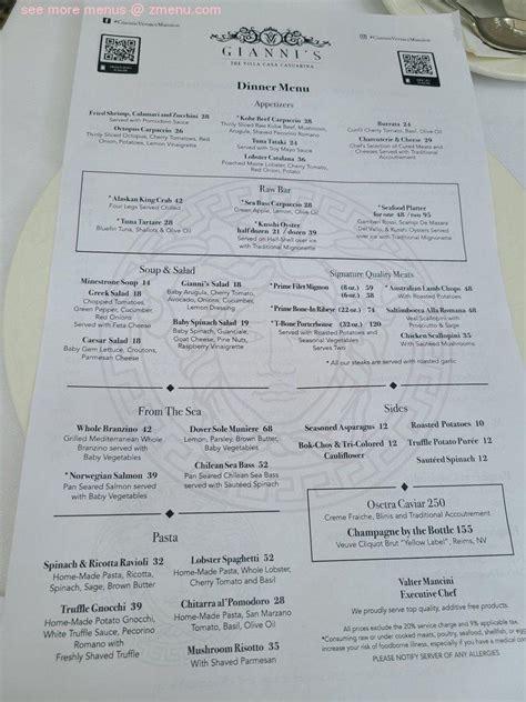 menu de gianni's at the former versace mansion